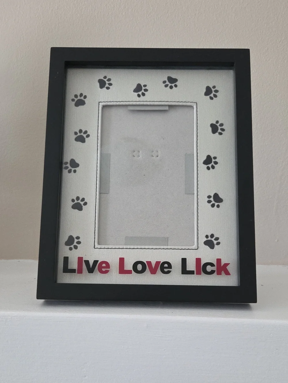 Live Love Lick Pawprint Photo Frame - Black & White with Red Accents